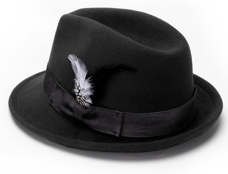 Ultrafun Fedora Hats for Men Women Classic Short Brim Felt Manhatta Fedora Hat with Feathers Band - Image 4